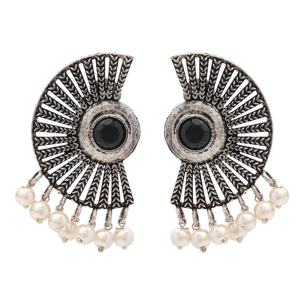 Bloom Arc pearl stud earring (Black)