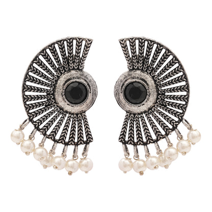 Bloom Arc pearl stud earring (Black)