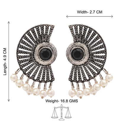 Bloom Arc pearl stud earring (Black)