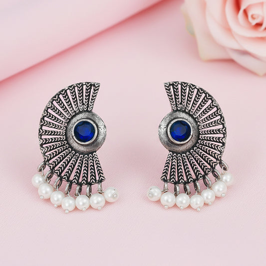 Bloom Arc pearl stud earring (Blue)