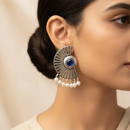 Kalash Kamal earring  Bloom Arc pearl stud earring (Blue) Combo set