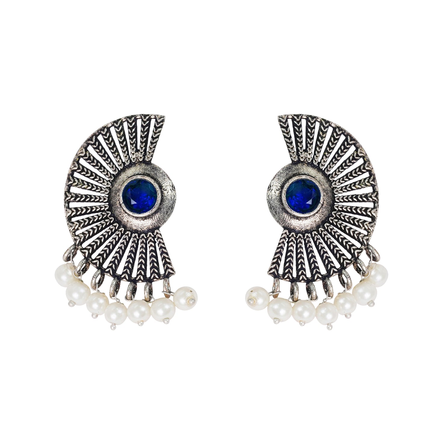 Bloom Arc pearl stud earring (Blue)