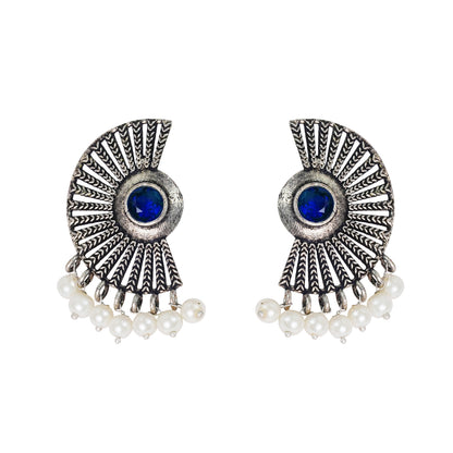 Bloom Arc pearl stud earring (Blue)