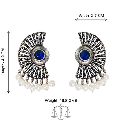 Bloom Arc pearl stud earring (Blue)