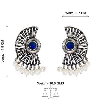 Kalash Kamal earring  Bloom Arc pearl stud earring (Blue) Combo set