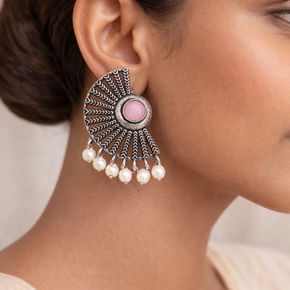 Kalash Kamal earring  Bloom Arc pearl stud earring (Baby Pink) Combo set