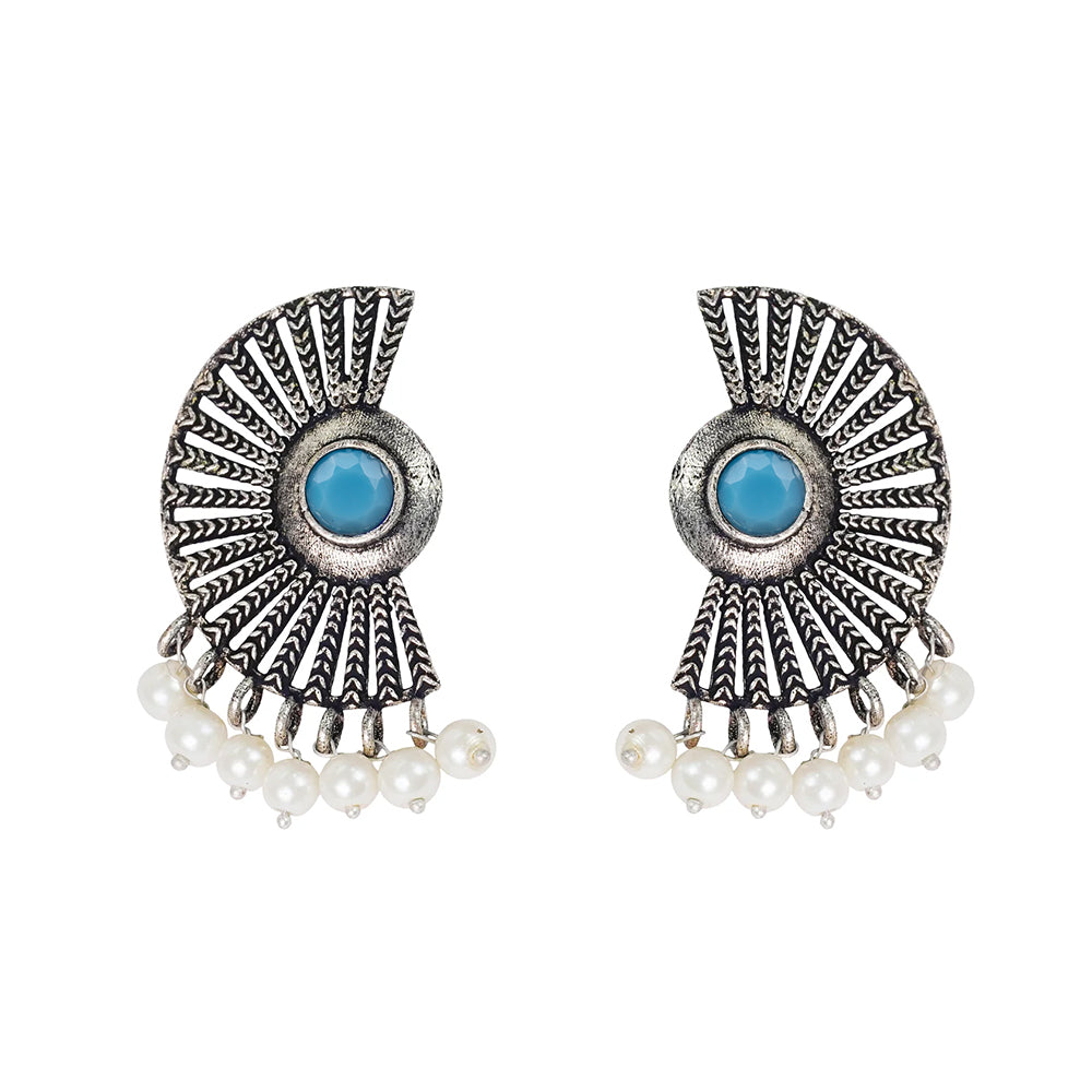 Bloom Arc pearl stud earring (Sky Blue)