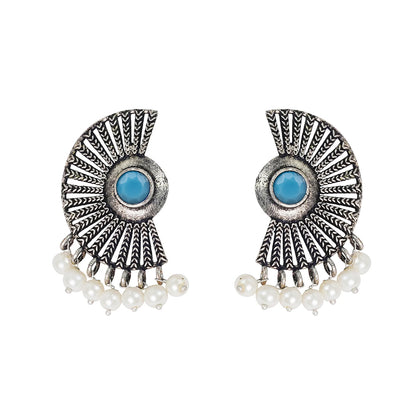 Bloom Arc pearl stud earring (Sky Blue)