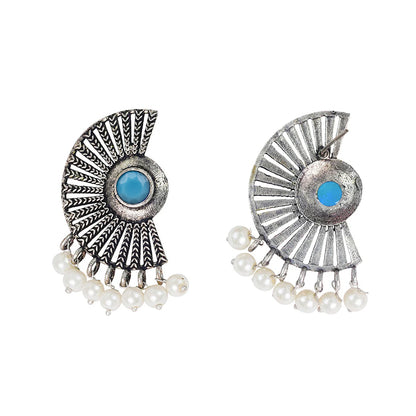 Bloom Arc pearl stud earring (Sky Blue)