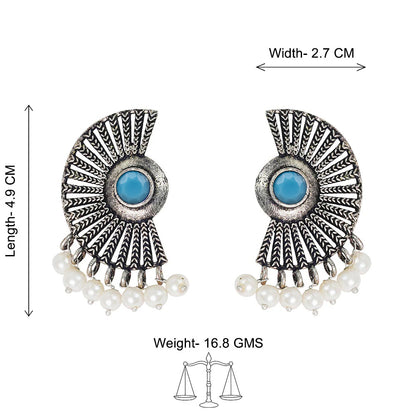 Bloom Arc pearl stud earring (Sky Blue)