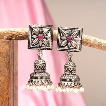 Petal Frame hanging Jhumki Earrings (Red)