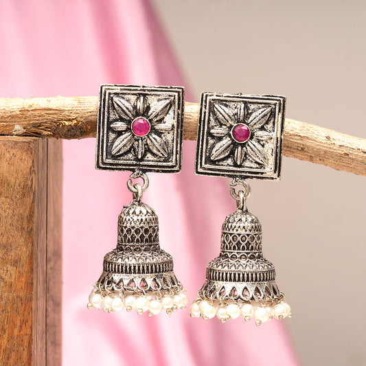 Petal Frame hanging Jhumki Earrings (Red)