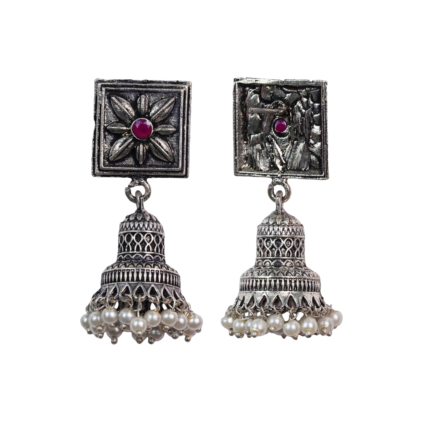 Petal Frame hanging Jhumki Earrings (Red)
