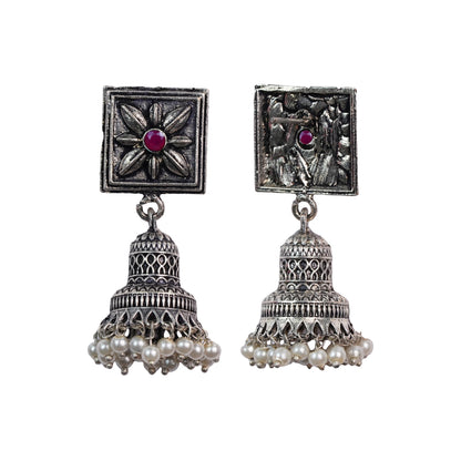 Petal Frame hanging Jhumki Earrings (Red)