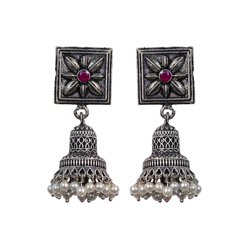 Petal Frame hanging Jhumki Earrings (Red)