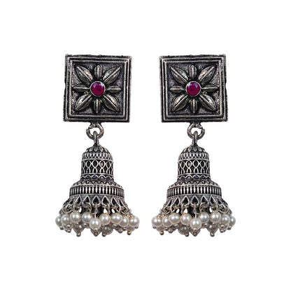 Petal Frame hanging Jhumki Earrings (Red)