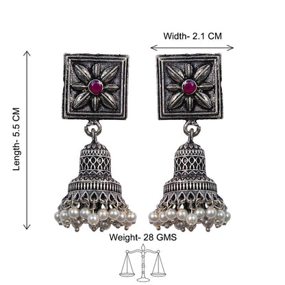 Petal Frame hanging Jhumki Earrings (Red)