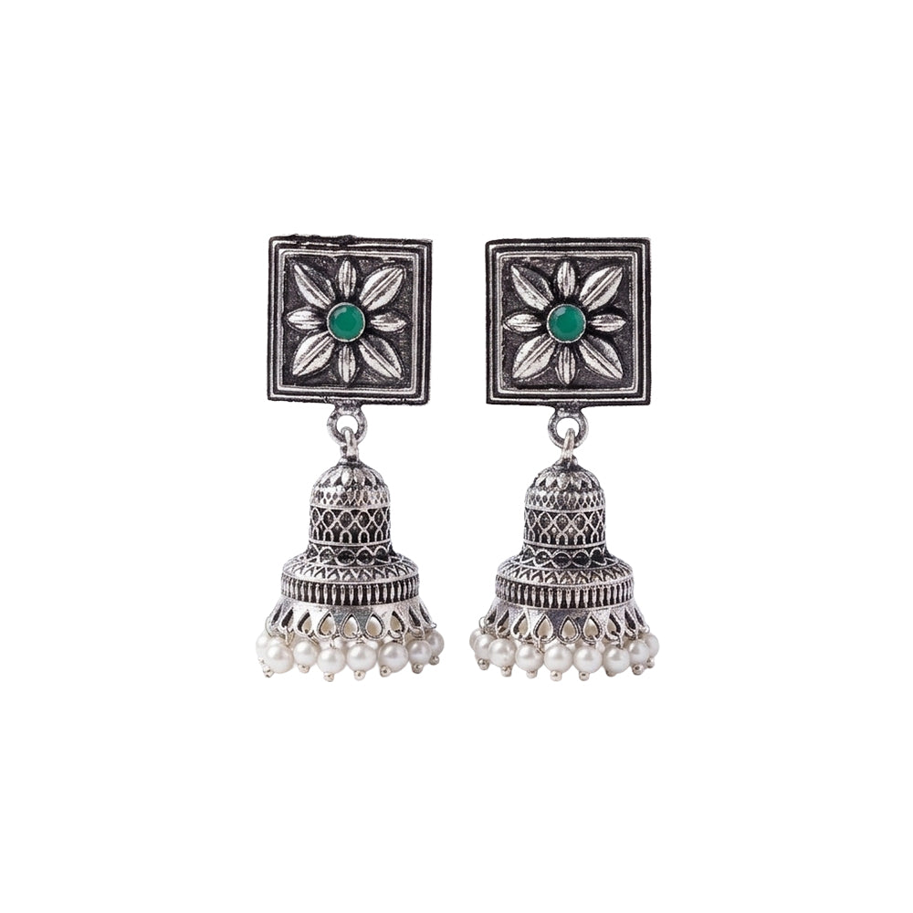 Petal Frame hanging Jhumki Earrings (Green)