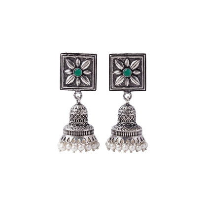 Petal Frame hanging Jhumki Earrings (Green)