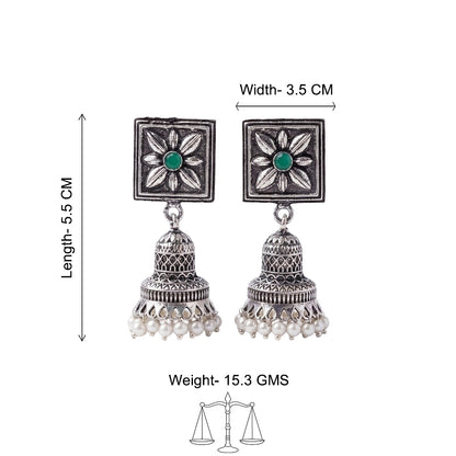 Petal Frame hanging Jhumki Earrings (Green)