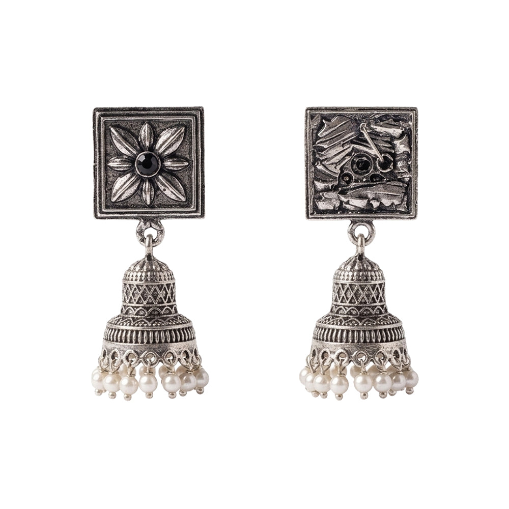 Petal Frame hanging Jhumki Earrings (Black)