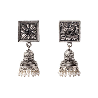Petal Frame hanging Jhumki Earrings (Black)