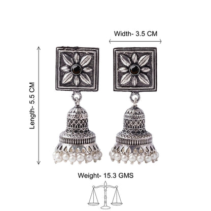 Petal Frame hanging Jhumki Earrings (Black)