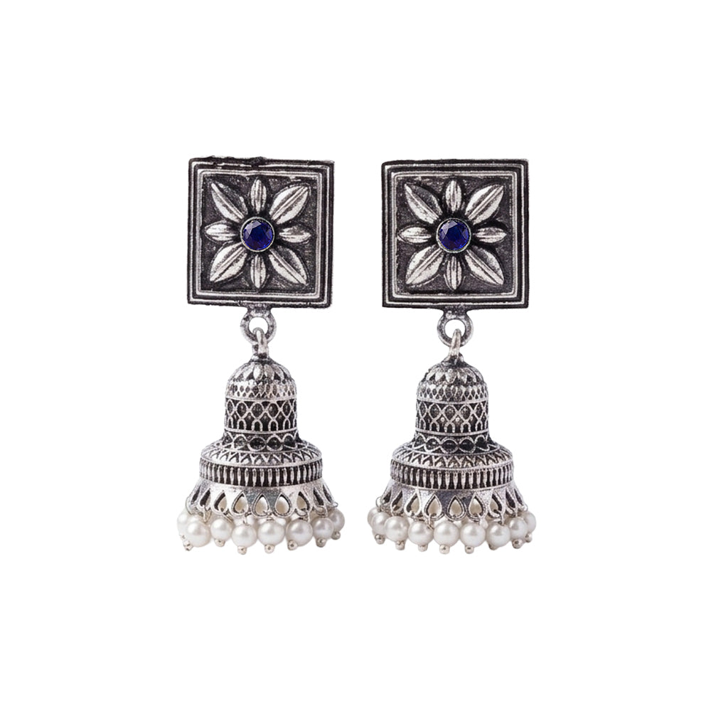Petal Frame hanging Jhumki Earrings (Blue)