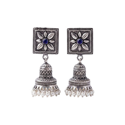 Petal Frame hanging Jhumki Earrings (Blue)