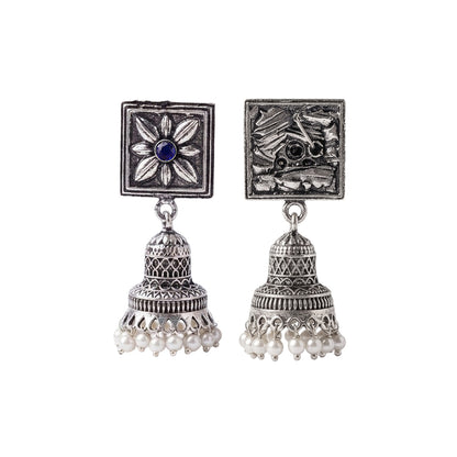 Petal Frame hanging Jhumki Earrings (Blue)
