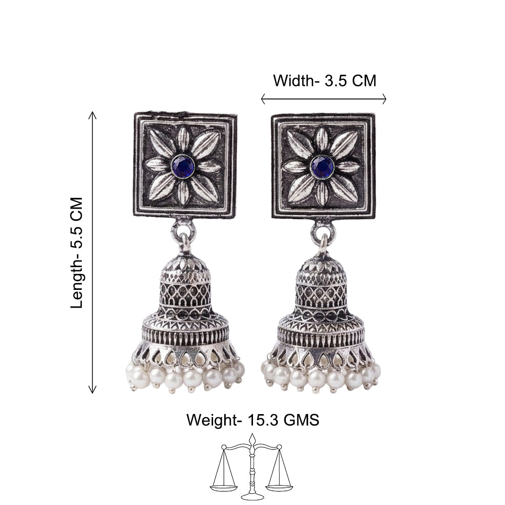 Petal Frame hanging Jhumki Earrings (Blue)