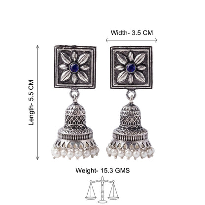 Petal Frame hanging Jhumki Earrings (Blue)