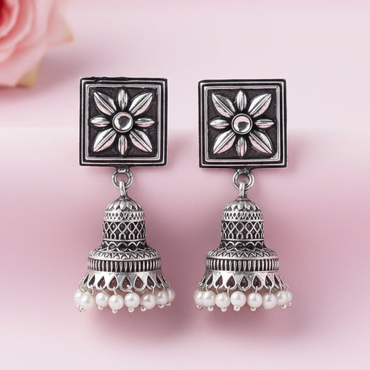 Petal Frame hanging Jhumki Earrings (White)