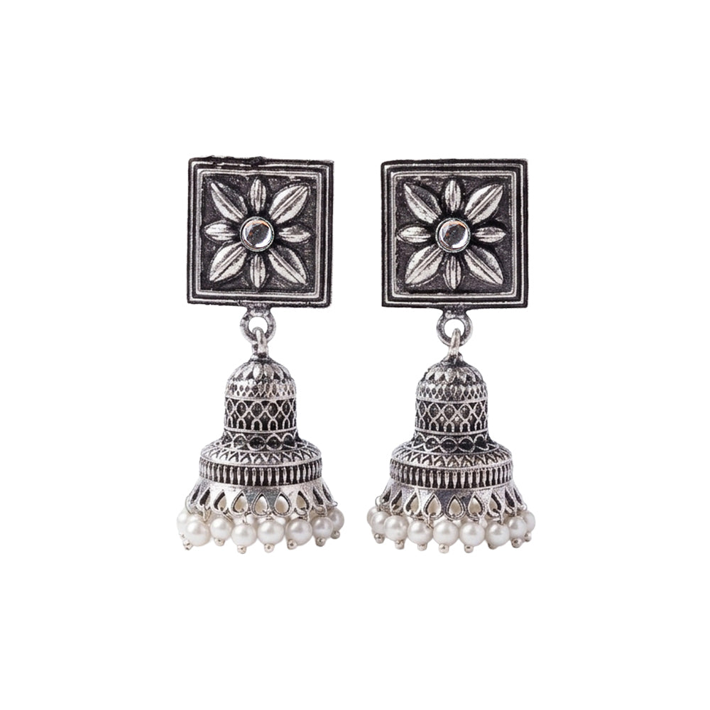 Petal Frame hanging Jhumki Earrings (White)