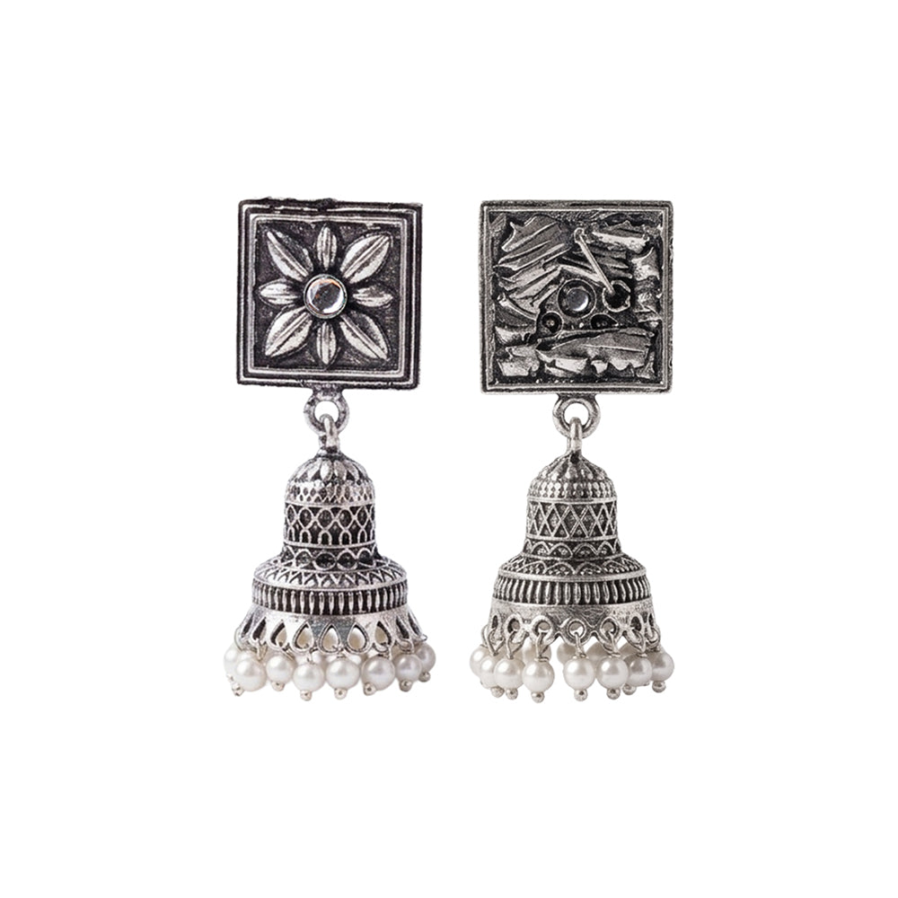 Petal Frame hanging Jhumki Earrings (White)