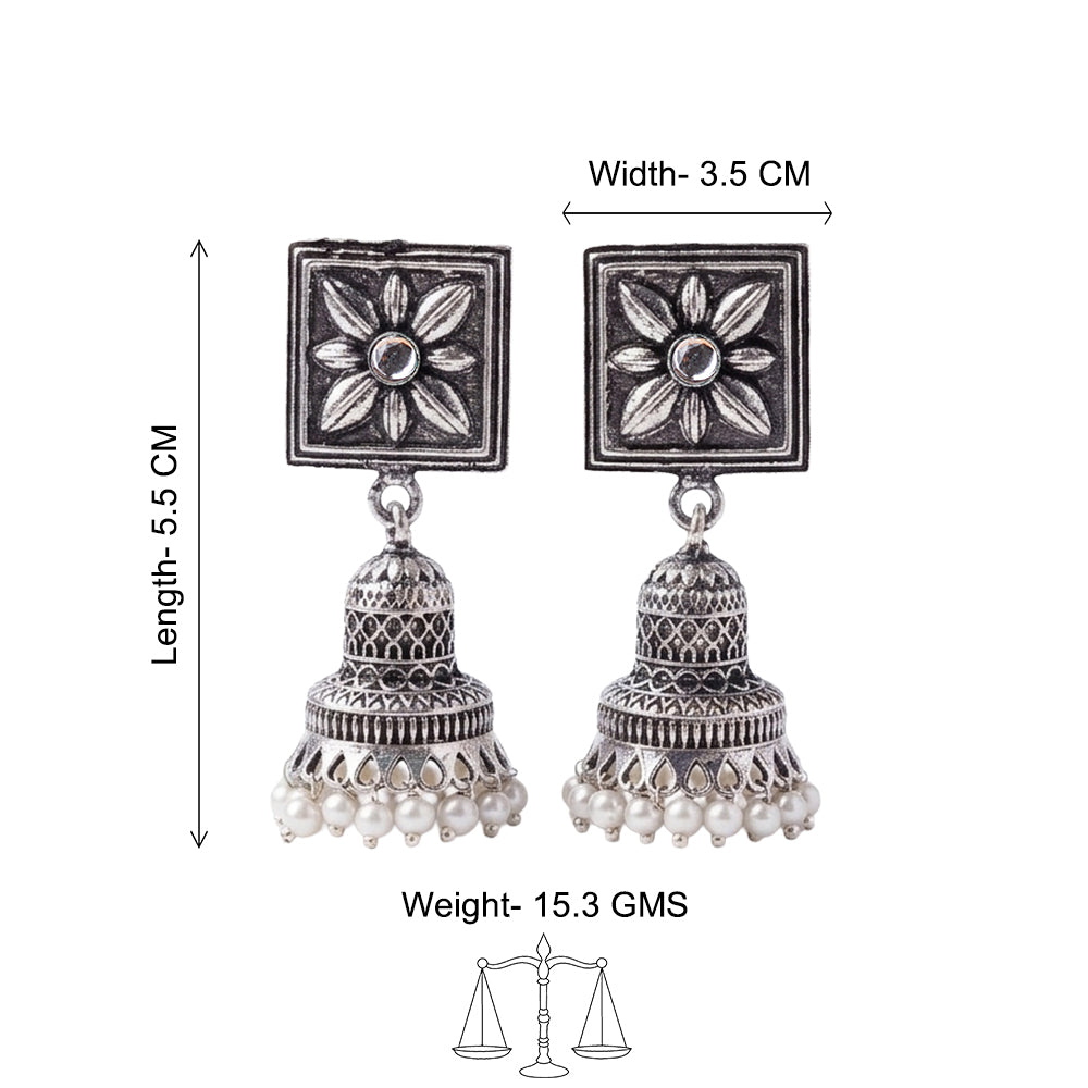 Petal Frame hanging Jhumki Earrings (White)