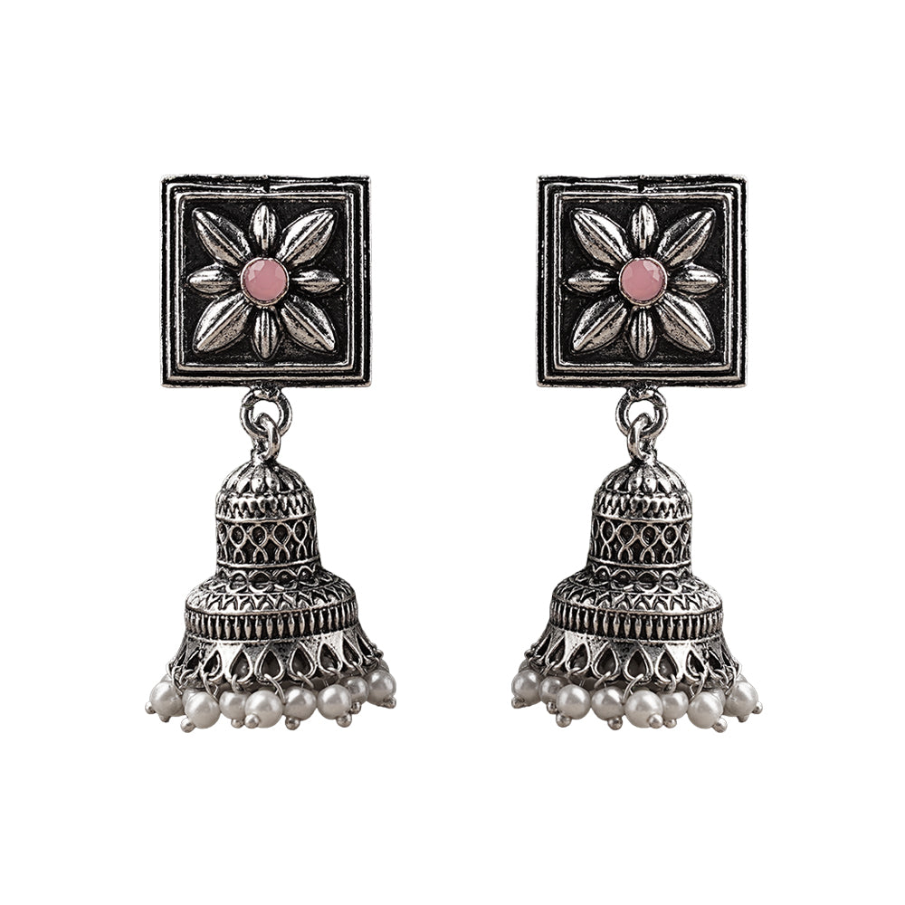 Petal Frame hanging Jhumki Earrings (Baby Pink)