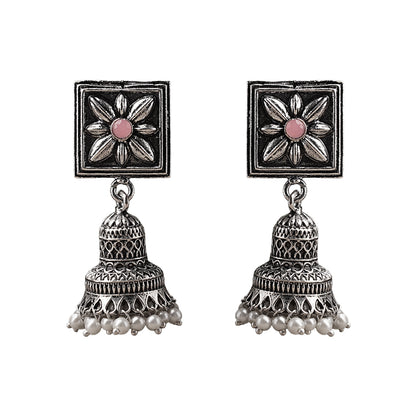 Petal Frame hanging Jhumki Earrings (Baby Pink)
