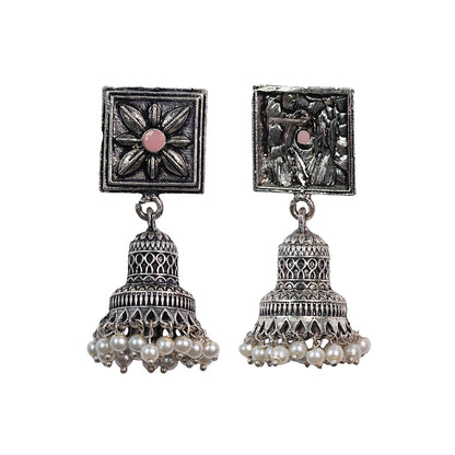 Petal Frame hanging Jhumki Earrings (Baby Pink)