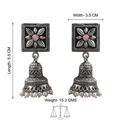 Petal Frame hanging Jhumki Earrings (Baby Pink)