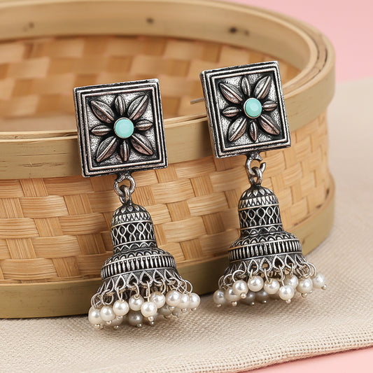 Petal Frame hanging Jhumki Earrings (Pista)