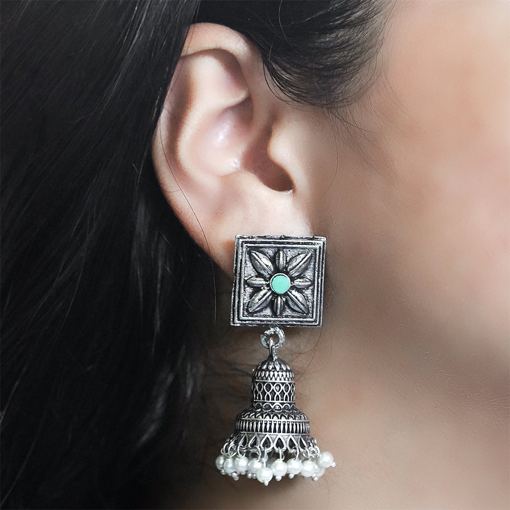Petal Frame hanging Jhumki Earrings (Pista)