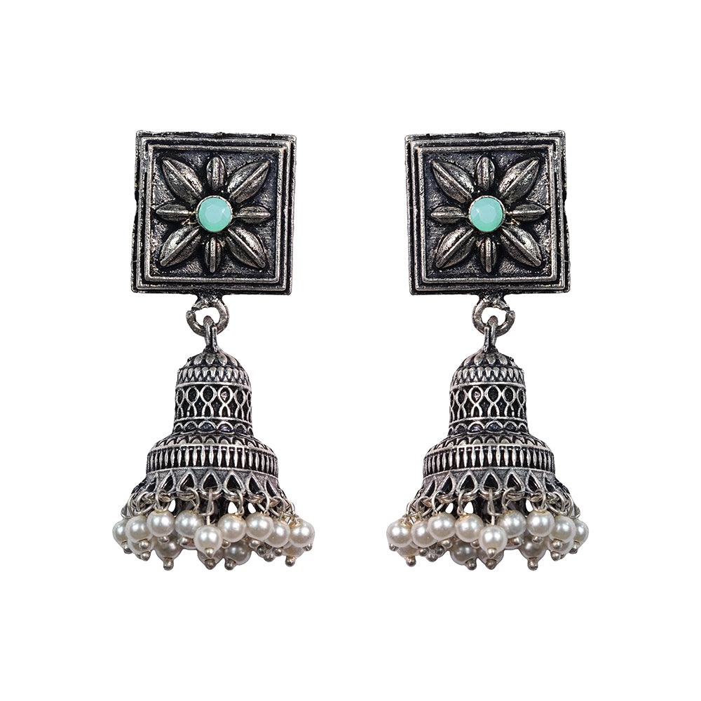 Petal Frame hanging Jhumki Earrings (Pista)