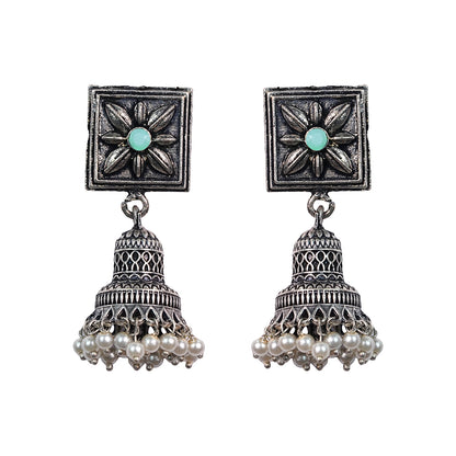 Petal Frame hanging Jhumki Earrings (Pista)