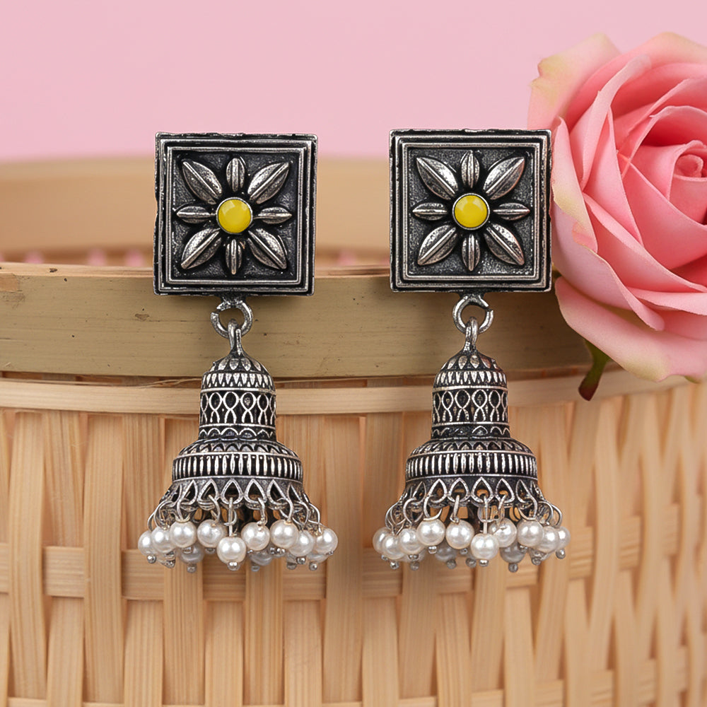Petal Frame hanging Jhumki Earrings (Yellow)