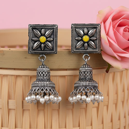 Petal Frame hanging Jhumki Earrings (Yellow)