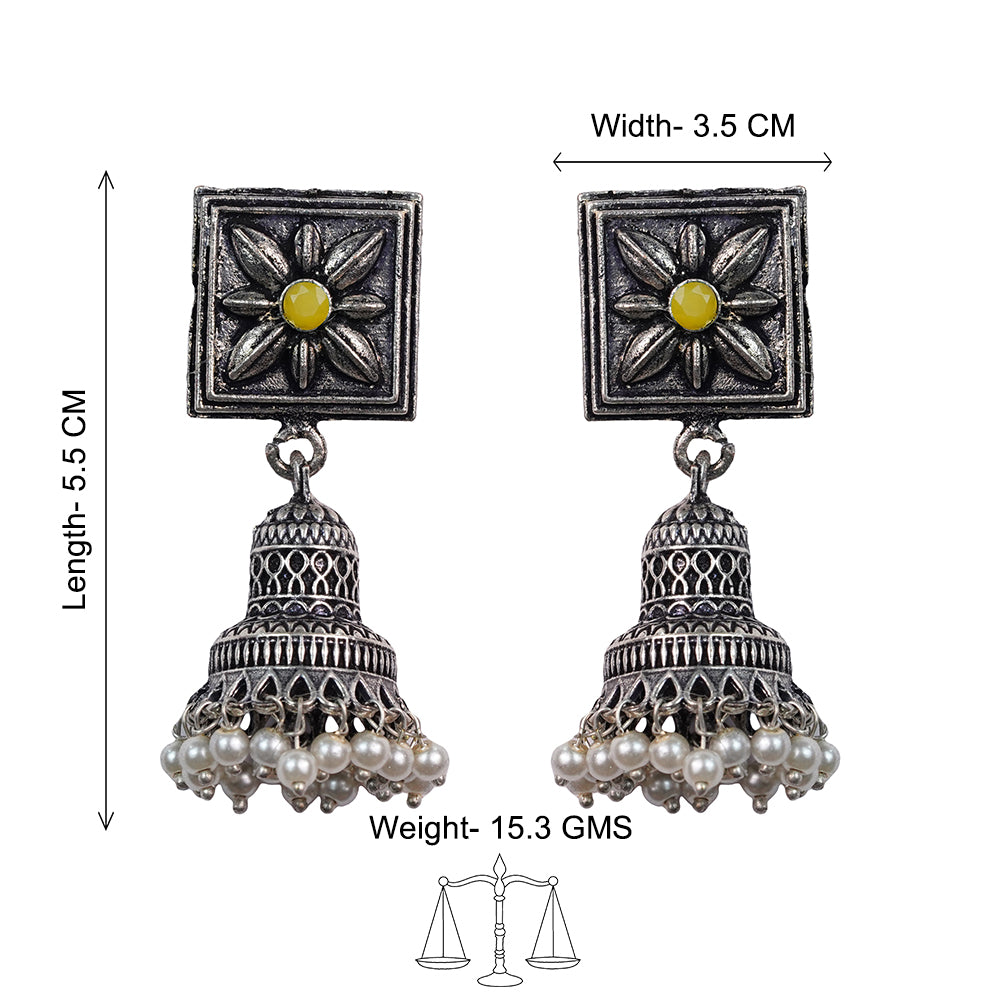 Petal Frame hanging Jhumki Earrings (Yellow)