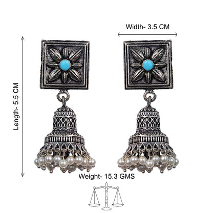 Petal Frame hanging Jhumki Earrings (Sky Blue)