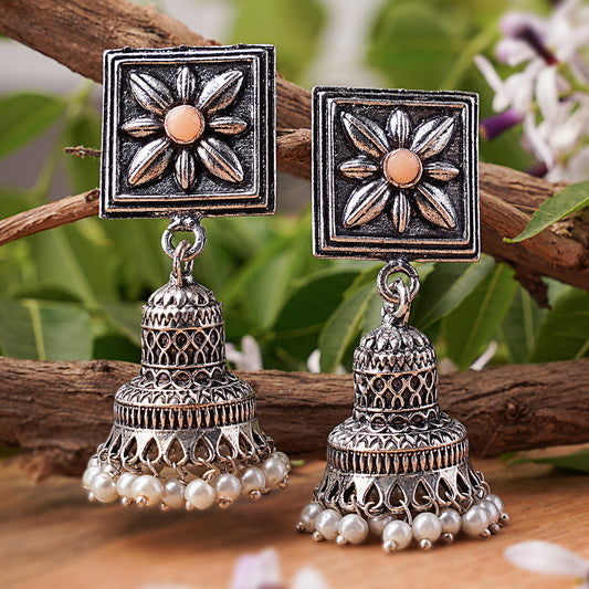 Petal Frame hanging Jhumki Earrings (Light Orange)