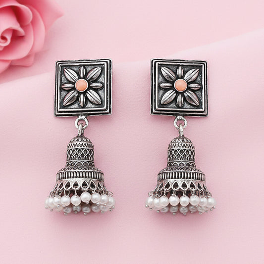 Petal Frame hanging Jhumki Earrings (Light Orange)